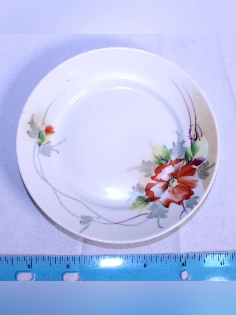 Antique Nippon White Porcelain Bread Plate with Red Floral Motif